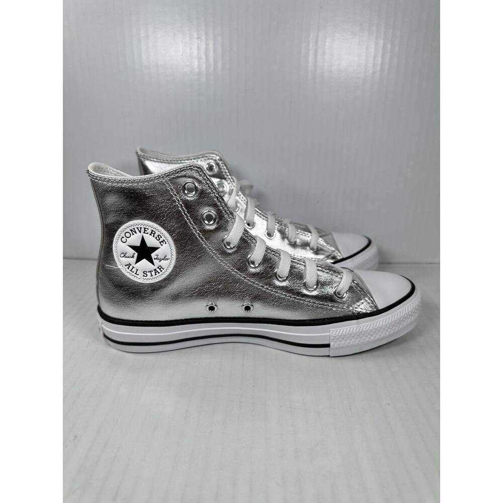 NEW 9W Unisex CONVERSE Chuck Taylor ALL STAR HI Metallic Canvas Silver A14875C